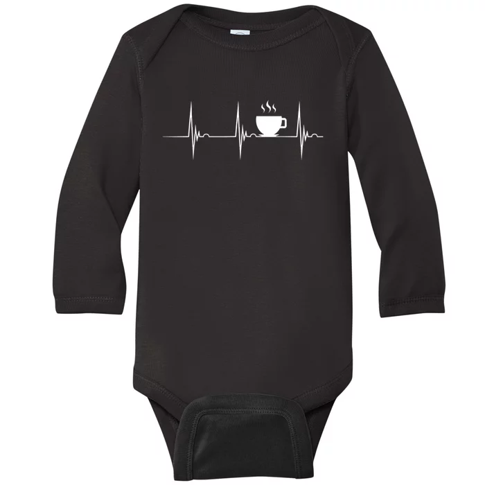 Coffee Lover Heartbeat EKG Pulse Hot Espresso Coffee Cup Baby Long Sleeve Bodysuit