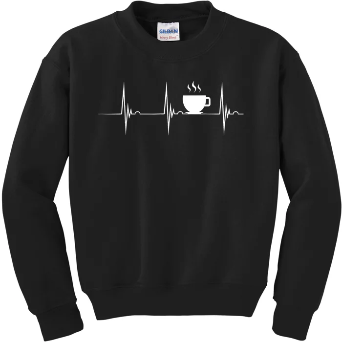 Coffee Lover Heartbeat EKG Pulse Hot Espresso Coffee Cup Kids Sweatshirt