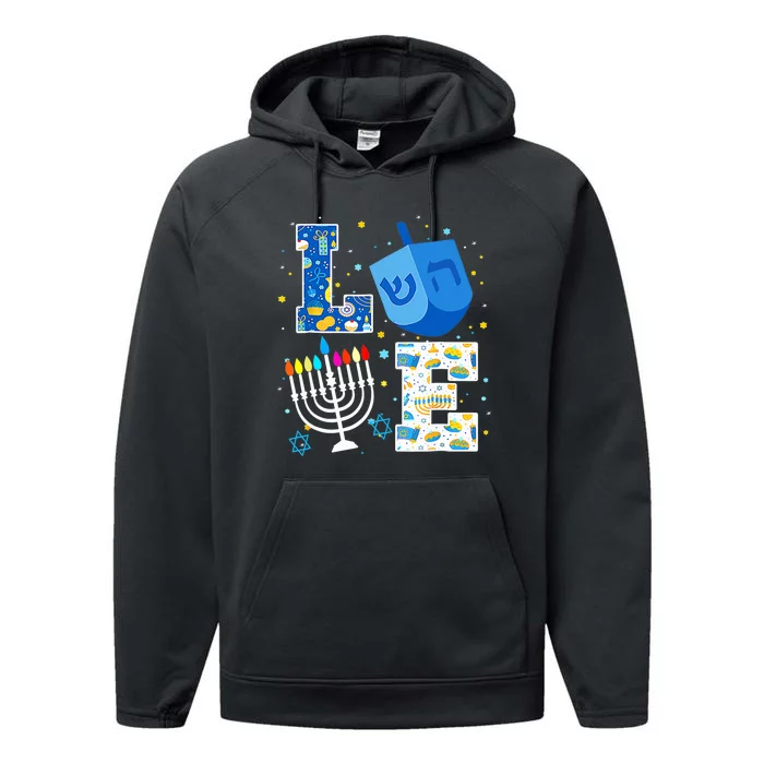 Cute LOVE Hanukkah Decorations Dreidel Menorah Chanukah Performance Fleece Hoodie