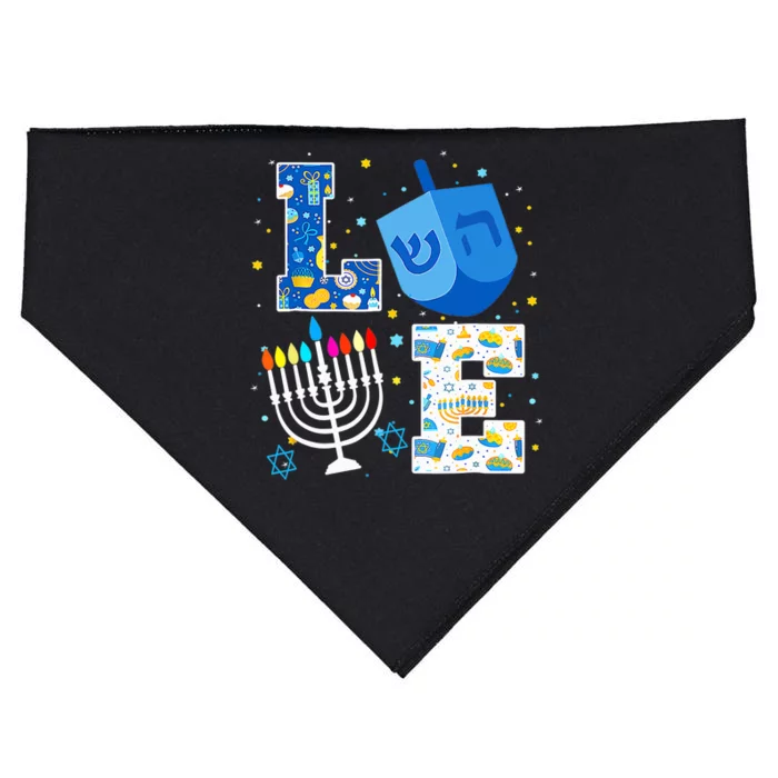 Cute LOVE Hanukkah Decorations Dreidel Menorah Chanukah USA-Made Doggie Bandana