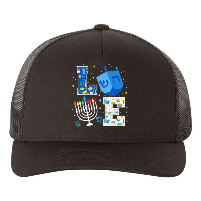 Cute LOVE Hanukkah Decorations Dreidel Menorah Chanukah Yupoong Adult 5-Panel Trucker Hat