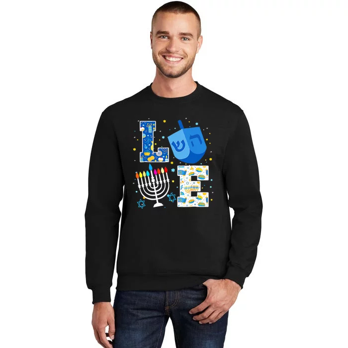 Cute LOVE Hanukkah Decorations Dreidel Menorah Chanukah Tall Sweatshirt