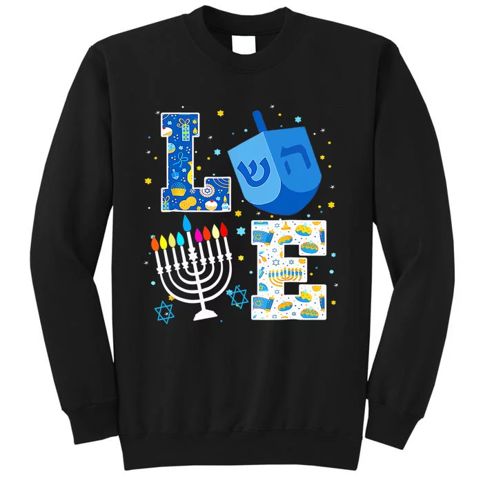 Cute LOVE Hanukkah Decorations Dreidel Menorah Chanukah Tall Sweatshirt