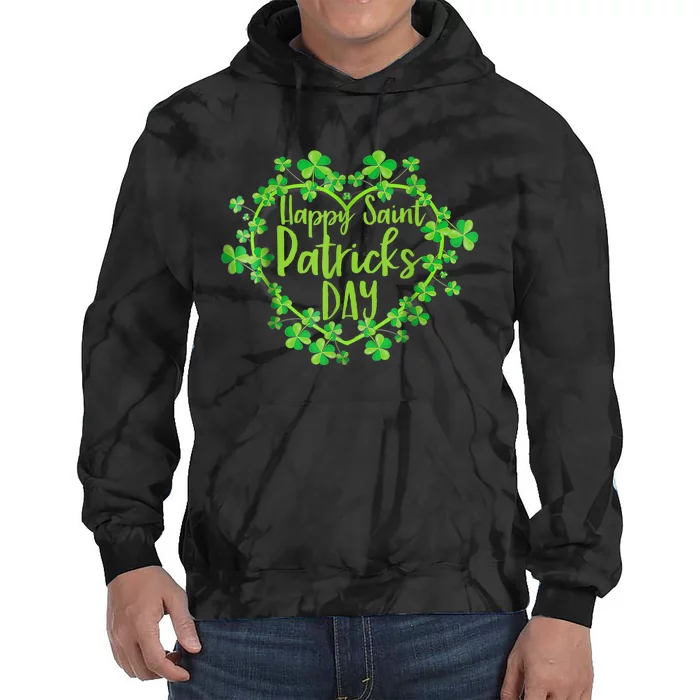 Cute Lucky Heart Shamrock Happy St Patricks Day Family Heart Tie Dye Hoodie