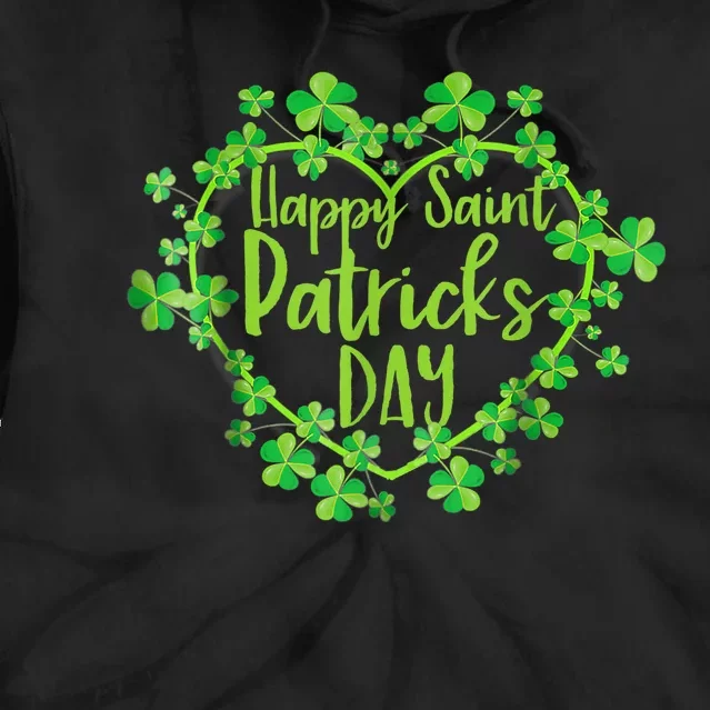 Cute Lucky Heart Shamrock Happy St Patricks Day Family Heart Tie Dye Hoodie