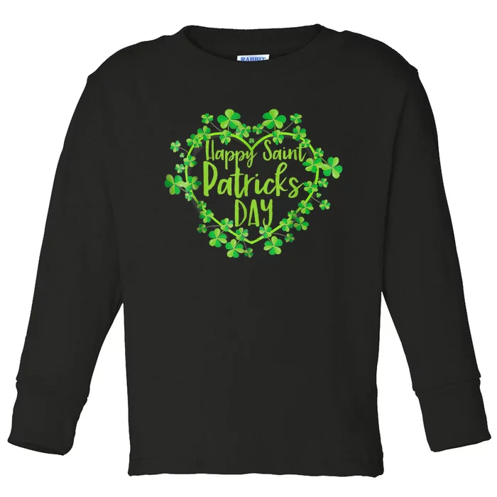 Cute Lucky Heart Shamrock Happy St Patricks Day Family Heart Toddler Long Sleeve Shirt