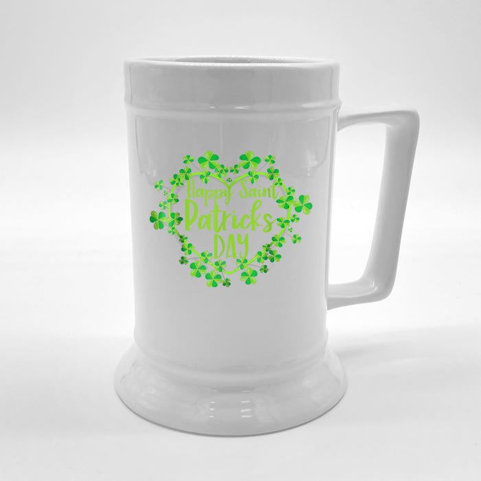 Cute Lucky Heart Shamrock Happy St Patricks Day Family Heart Front & Back Beer Stein