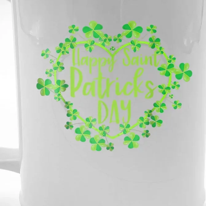 Cute Lucky Heart Shamrock Happy St Patricks Day Family Heart Front & Back Beer Stein