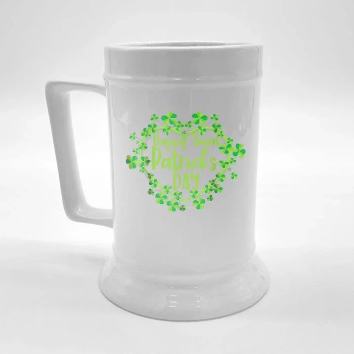 Cute Lucky Heart Shamrock Happy St Patricks Day Family Heart Front & Back Beer Stein