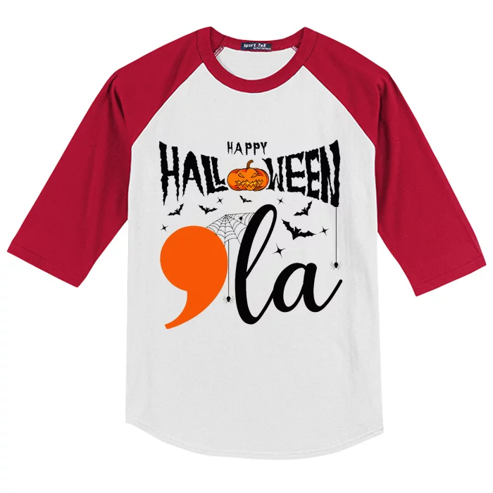 Comma +  La Happy Halloween Kamala Harris 2024 Kids Colorblock Raglan Jersey