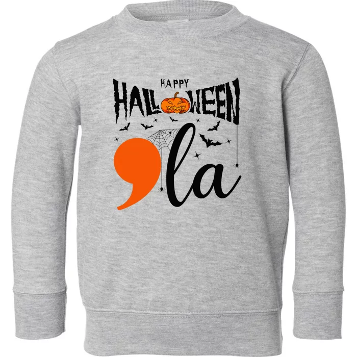 Comma +  La Happy Halloween Kamala Harris 2024 Toddler Sweatshirt