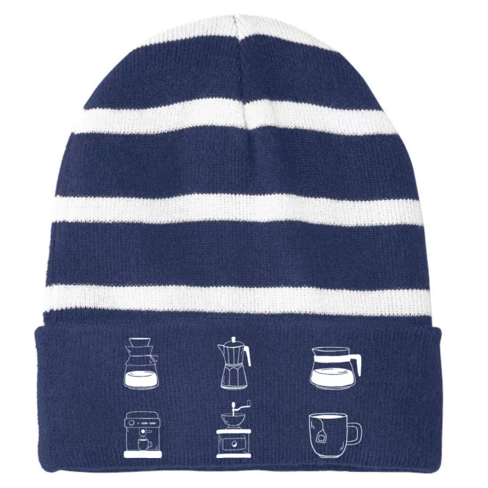 Coffee Lover Hand Drawn Cute Food Coffee Gift Striped Beanie with Solid Band