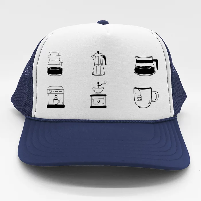 Coffee Lover Hand Drawn Cute Food Coffee Gift Trucker Hat