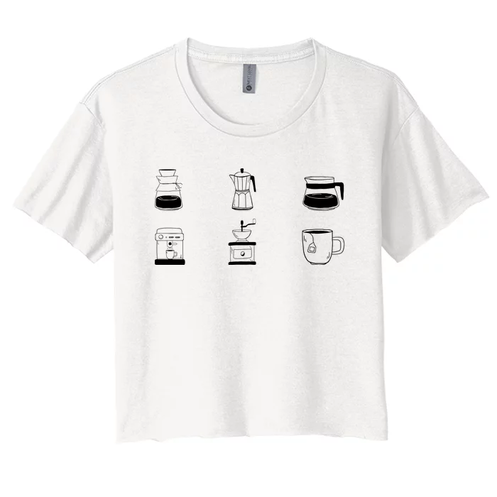 Coffee Lover Hand Drawn Cute Food Coffee Gift Women's Crop Top Tee