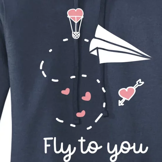 Cute Love Hearts Valentines Day Gift Fly To You Paper Airplane Gift Women's Pullover Hoodie