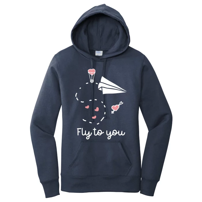 Cute Love Hearts Valentines Day Gift Fly To You Paper Airplane Gift Women's Pullover Hoodie