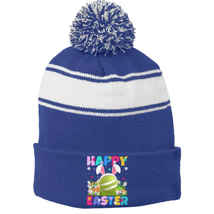 Croquet Lover Happy Easter Bunny Croquet Easter Sunday Gift Stripe Pom Pom Beanie