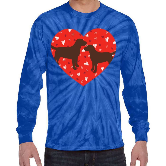 Chocolate Lab Heart Valentine's Day Labrador Dog Lover Great Gift Tie-Dye Long Sleeve Shirt