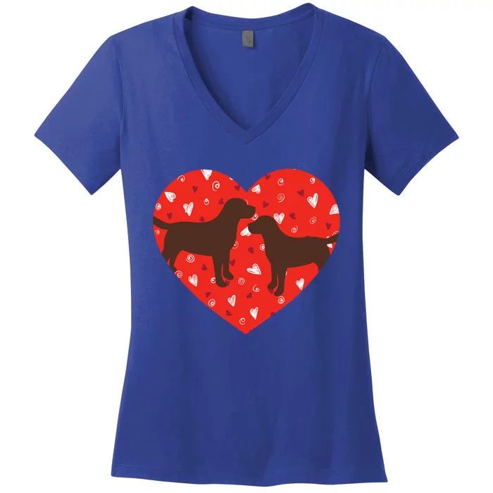 Chocolate Lab Heart Valentine's Day Labrador Dog Lover Great Gift Women's V-Neck T-Shirt