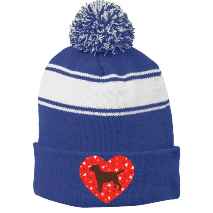 Chocolate Lab Heart Valentine's Day Labrador Dog Lover Cool Gift Stripe Pom Pom Beanie