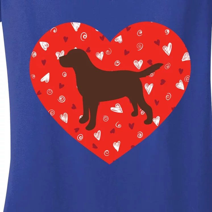 Chocolate Lab Heart Valentine's Day Labrador Dog Lover Cool Gift Women's V-Neck T-Shirt