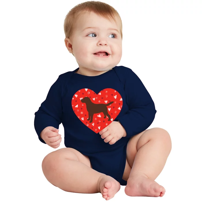 Chocolate Lab Heart Valentine's Day Labrador Dog Lover Cool Gift Baby Long Sleeve Bodysuit