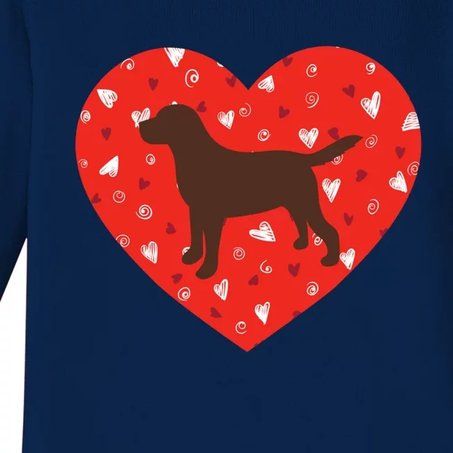 Chocolate Lab Heart Valentine's Day Labrador Dog Lover Cool Gift Baby Long Sleeve Bodysuit