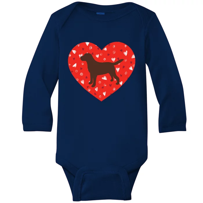 Chocolate Lab Heart Valentine's Day Labrador Dog Lover Cool Gift Baby Long Sleeve Bodysuit