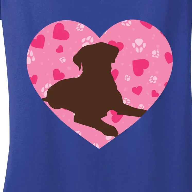 Chocolate Lab Heart Valentine's Day Labrador Dog Lover Meaningful Gift Women's V-Neck T-Shirt