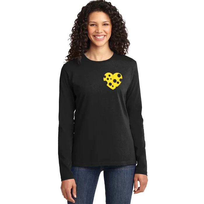 Cheese Love Heart Pocket. Holey Cheese Ladies Long Sleeve Shirt