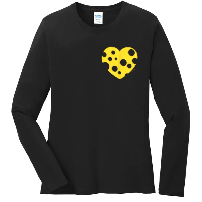 Cheese Love Heart Pocket. Holey Cheese Ladies Long Sleeve Shirt