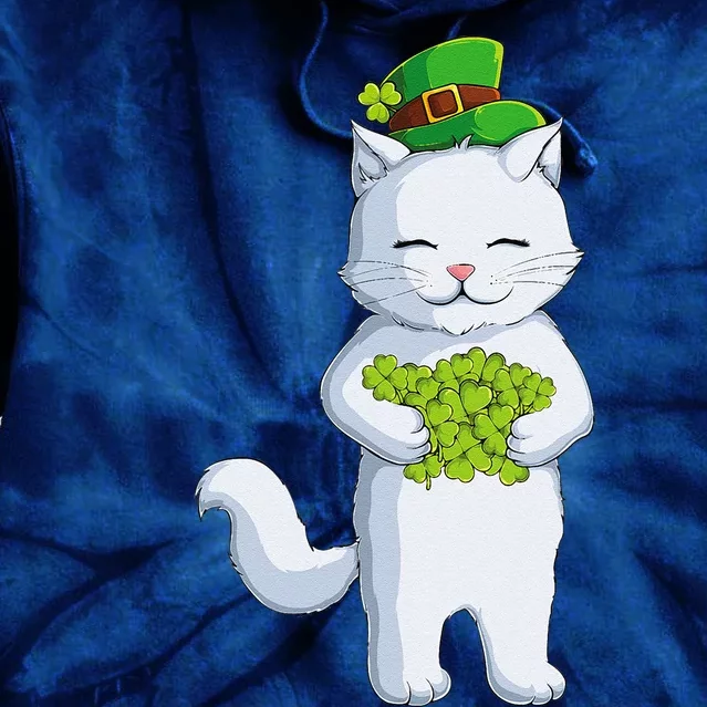 Cat Leprechaun Happy St Patricks Day Irish Shamrock Tie Dye Hoodie