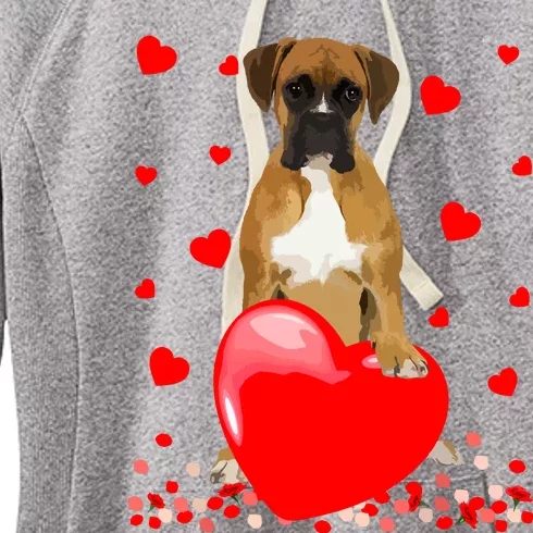 Cute Love Hearts Boxer Dog Valentines Puppy Lover Women's Fleece Hoodie