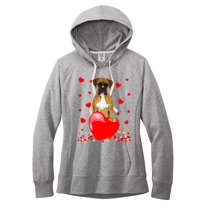 Cute Love Hearts Boxer Dog Valentines Puppy Lover Women's Fleece Hoodie