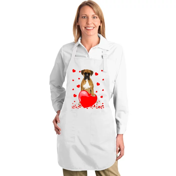 Cute Love Hearts Boxer Dog Valentines Puppy Lover Full-Length Apron With Pocket