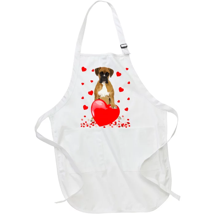 Cute Love Hearts Boxer Dog Valentines Puppy Lover Full-Length Apron With Pocket