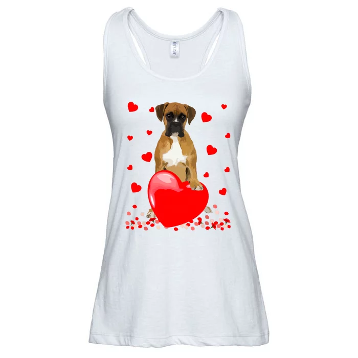 Cute Love Hearts Boxer Dog Valentines Puppy Lover Ladies Essential Flowy Tank