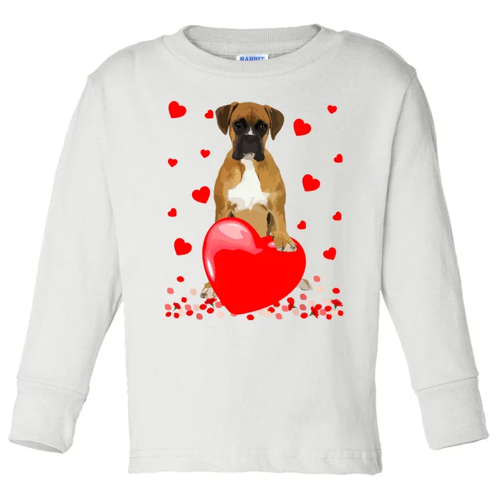 Cute Love Hearts Boxer Dog Valentines Puppy Lover Toddler Long Sleeve Shirt