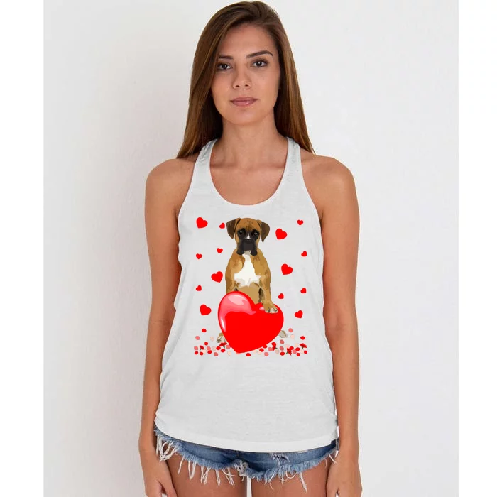 Cute Love Hearts Boxer Dog Valentines Puppy Lover Women's Knotted Racerback Tank