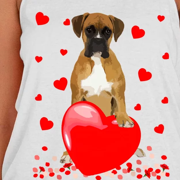 Cute Love Hearts Boxer Dog Valentines Puppy Lover Women's Knotted Racerback Tank