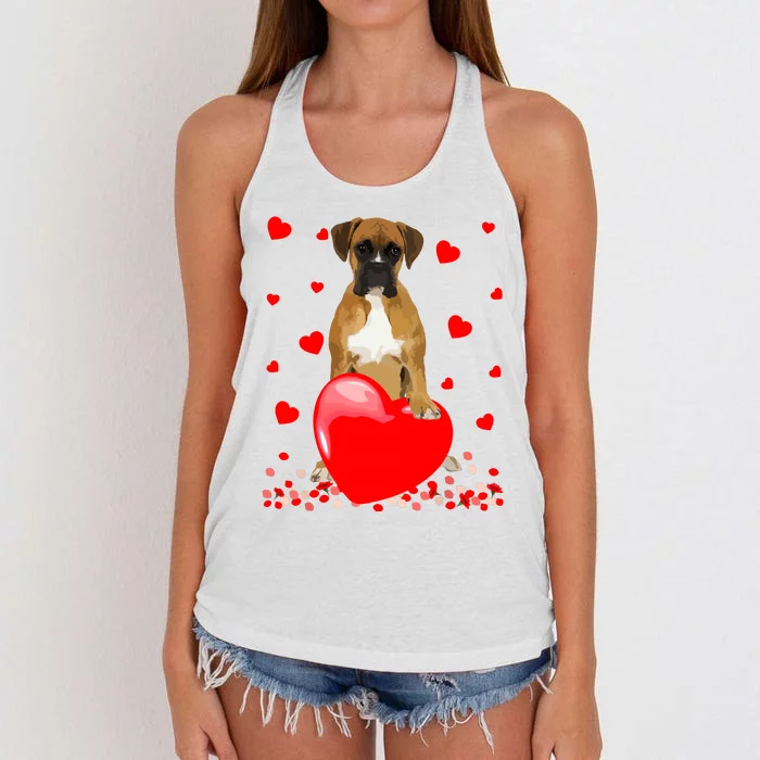 Cute Love Hearts Boxer Dog Valentines Puppy Lover Women's Knotted Racerback Tank