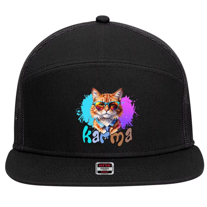 Cat Lover Heart Shape Karma 7 Panel Mesh Trucker Snapback Hat