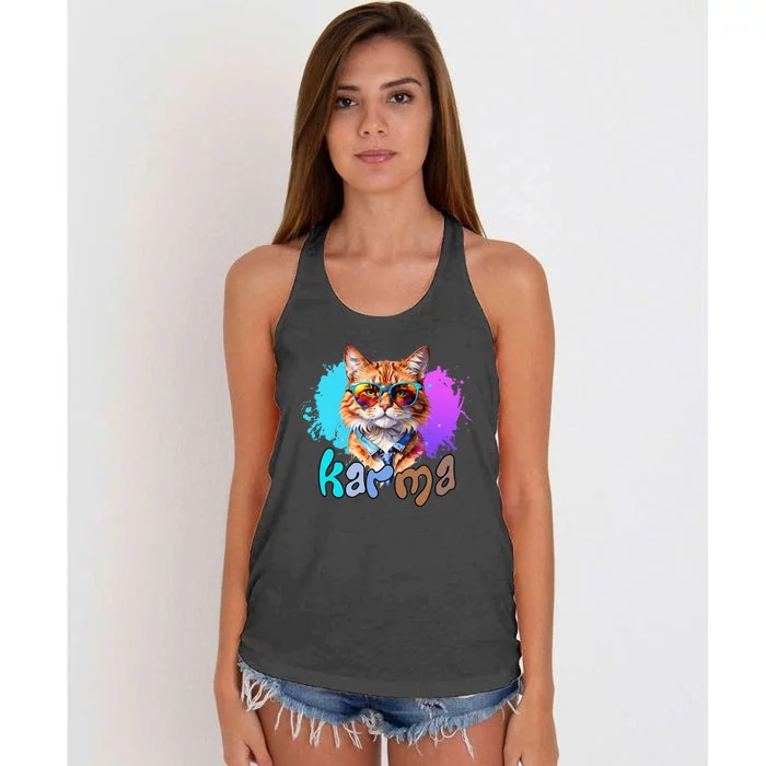 Cat Lover Heart Shape Karma Women's Knotted Racerback Tank