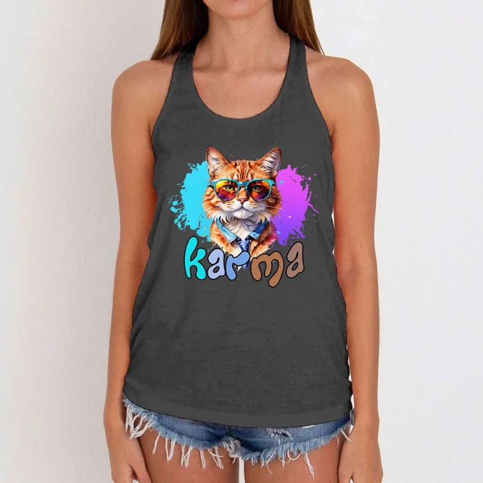 Cat Lover Heart Shape Karma Women's Knotted Racerback Tank