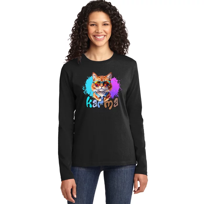 Cat Lover Heart Shape Karma Ladies Long Sleeve Shirt