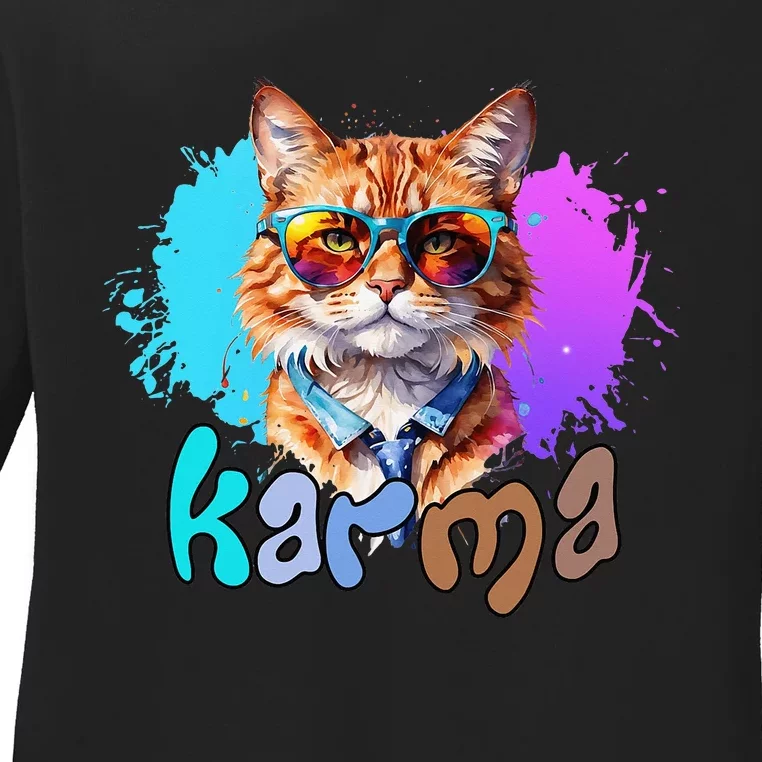 Cat Lover Heart Shape Karma Ladies Long Sleeve Shirt