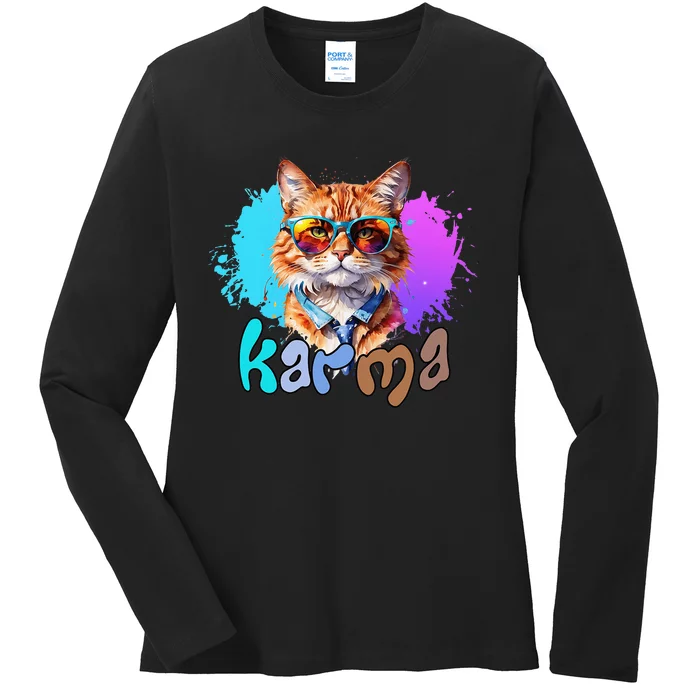 Cat Lover Heart Shape Karma Ladies Long Sleeve Shirt