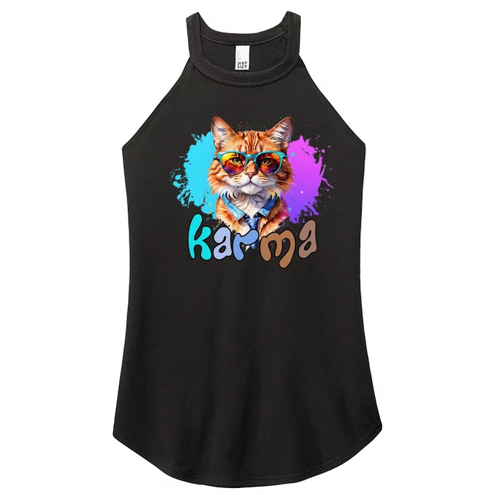 Cat Lover Heart Shape Karma Women’s Perfect Tri Rocker Tank