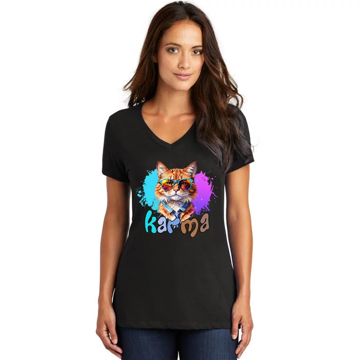 Cat Lover Heart Shape Karma Women's V-Neck T-Shirt