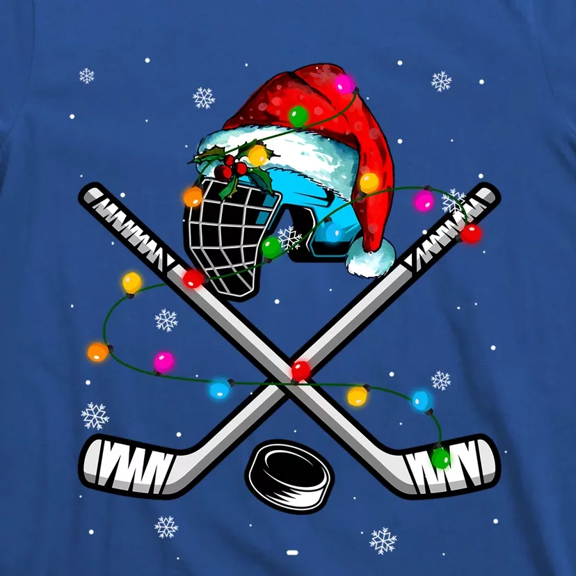 Christmas Lights Hockey Santa Hat Sport Hockey Lover Gift T-Shirt